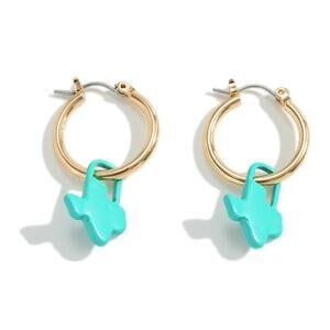 Teal Enamel Texas Charm Hoop Earrings